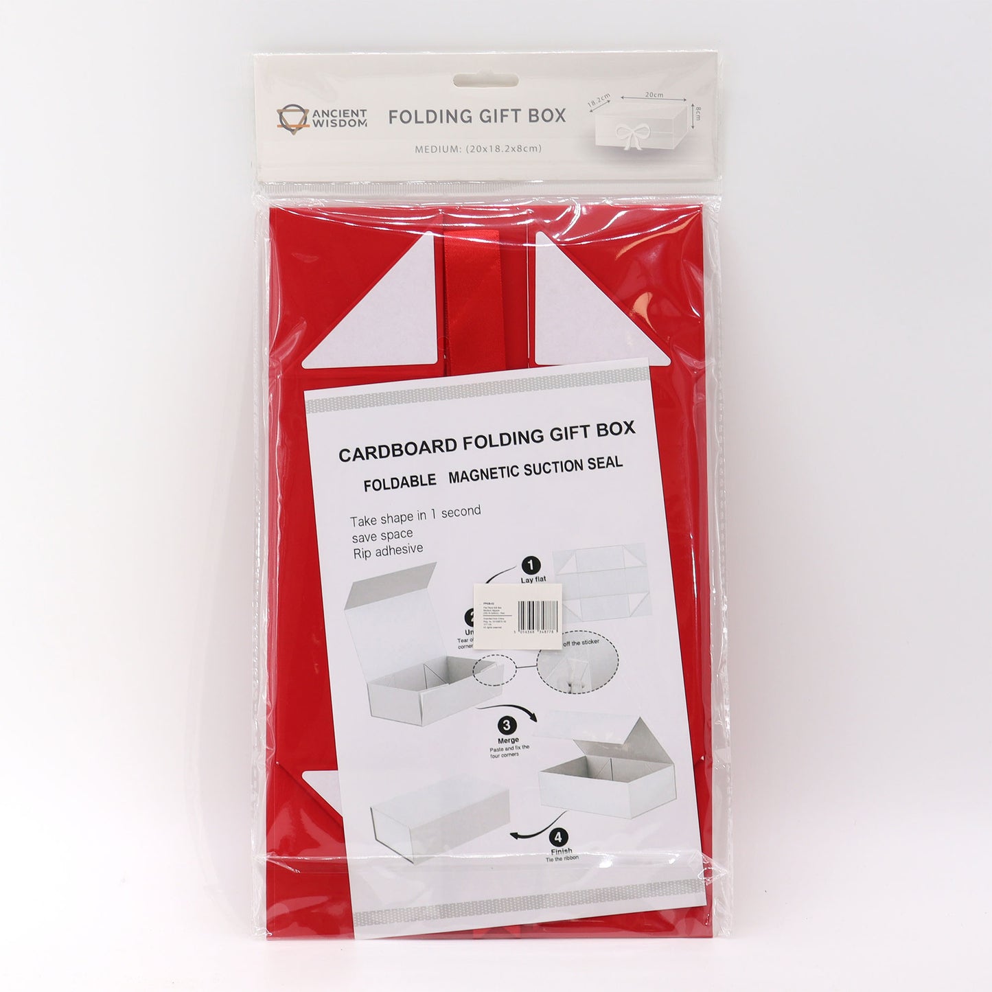 Coffret cadeau pliable avec nœud 20 x 18,2 x 8 cm - Rouge