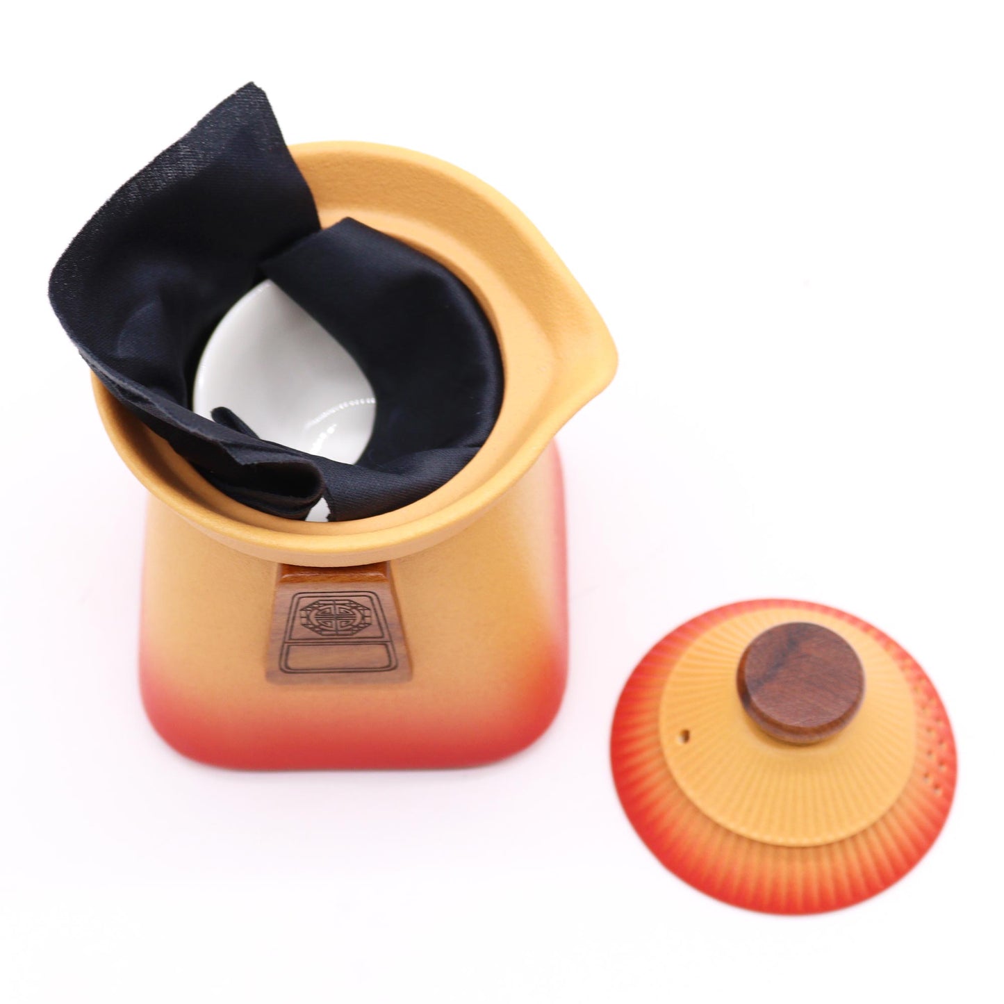 Ensemble théière et trois tasses Temple - Orange Earth