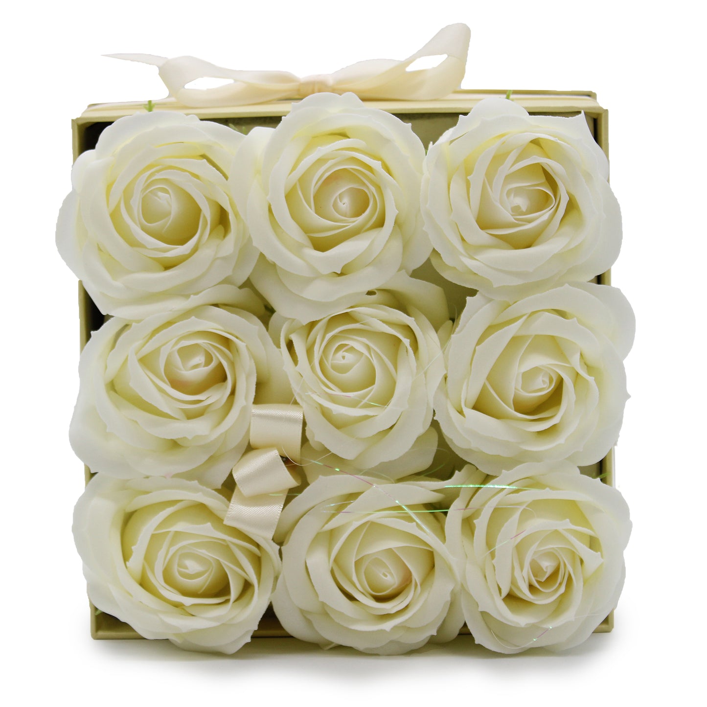 Coffret cadeau - Fleur de savon 9 roses crème - Carré