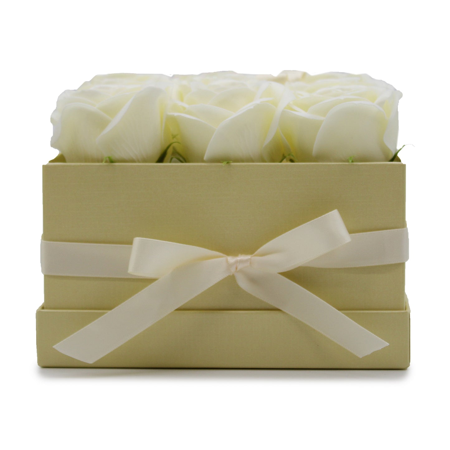 Coffret cadeau - Fleur de savon 9 roses crème - Carré