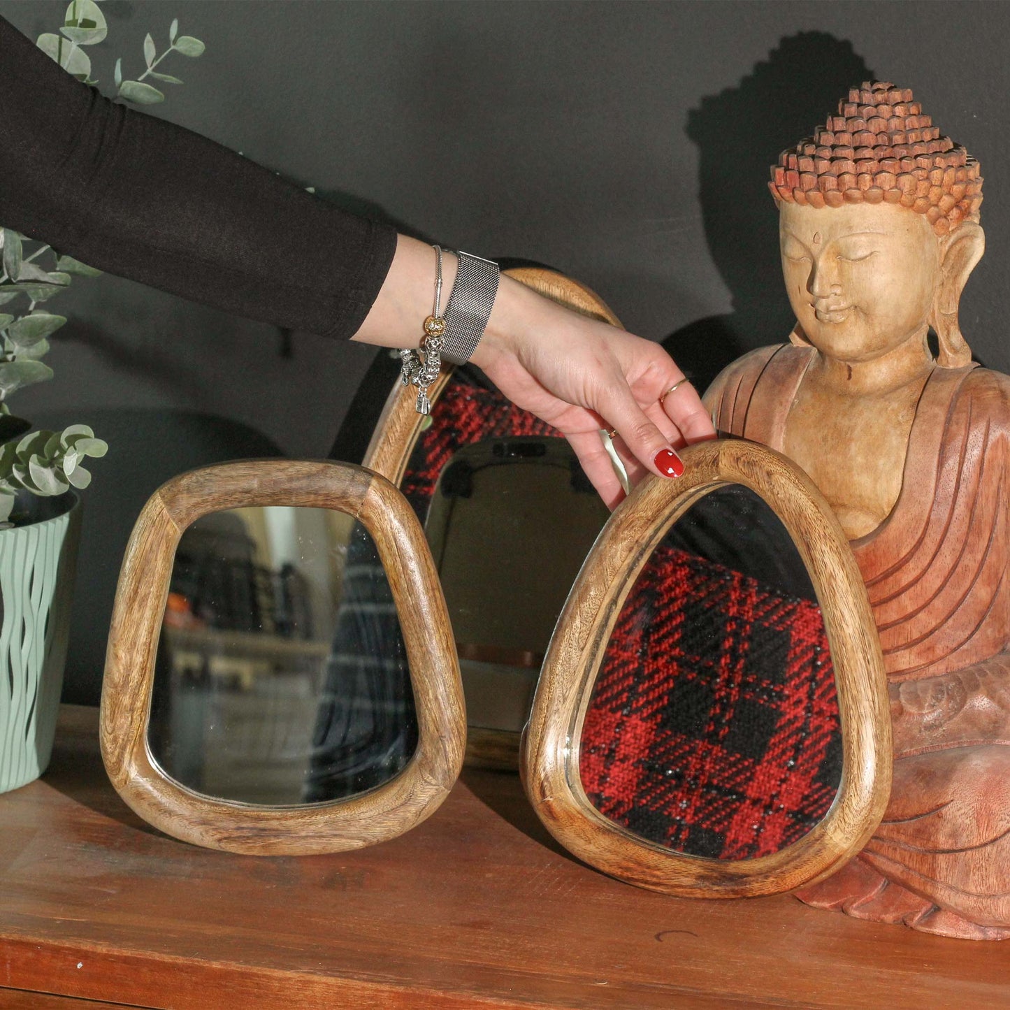 Ensemble de 3 miroirs en forme de galet - Finition marron foncé