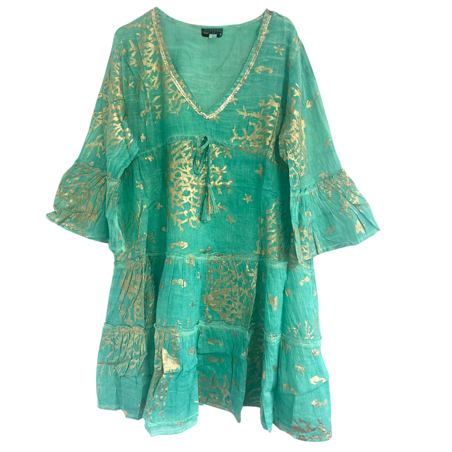(ML) Collection Nomad Sari - Robe - Motif corail turquoise et doré