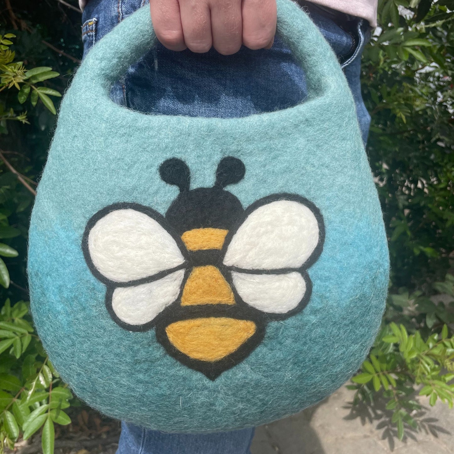 Sac abeille en feutre - Une anse avec aimant - Bleu et vert