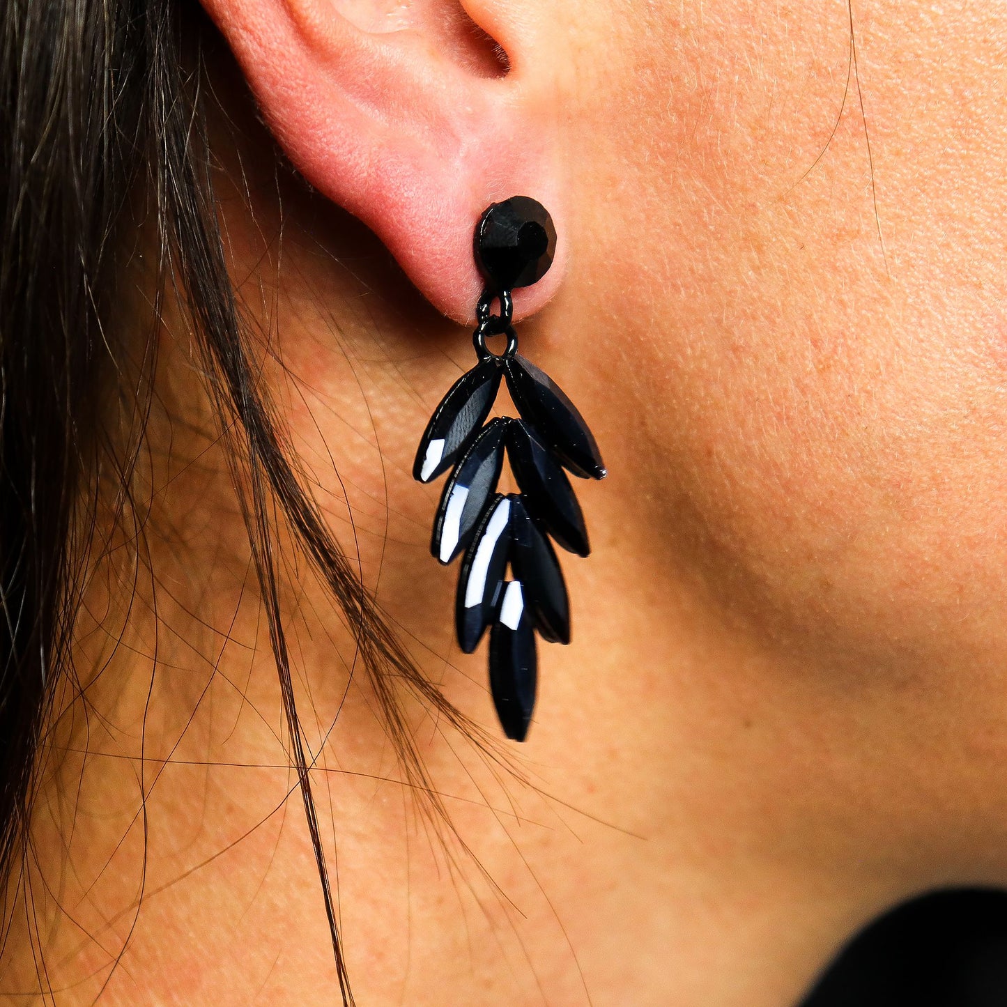 Negro azabache - Cristal vintage - Caída larga - Pendientes
