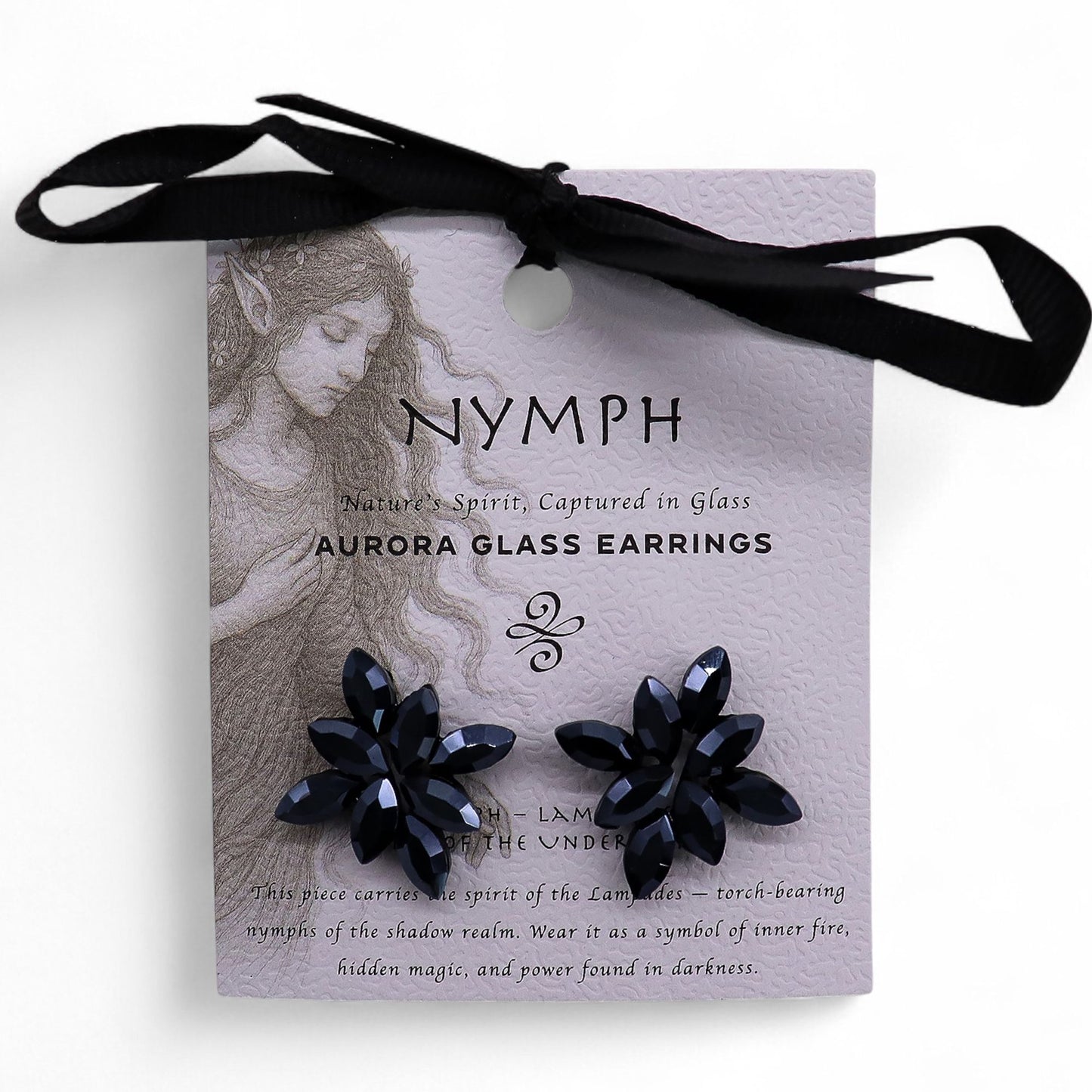 Negro azabache - Vidrio antiguo - Flores - Pendientes