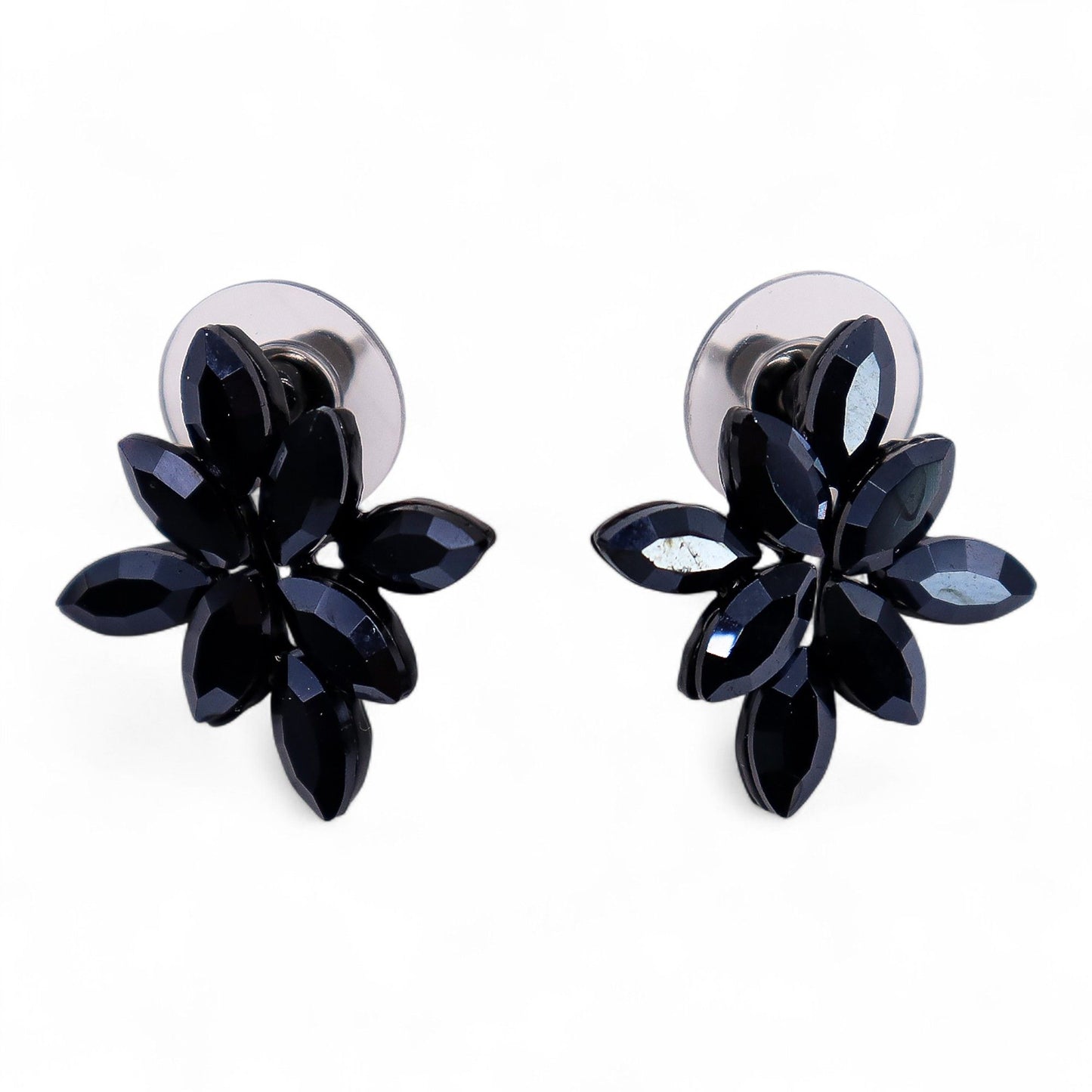 Negro azabache - Vidrio antiguo - Flores - Pendientes