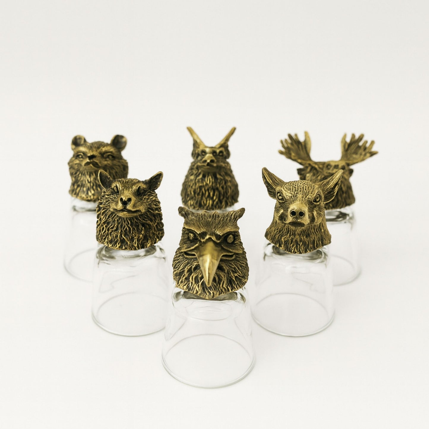 Conjunto regalo de 6 vasos de chupito (50 ml) - Criaturas Salvajes del Bosque - Bronce antiguo