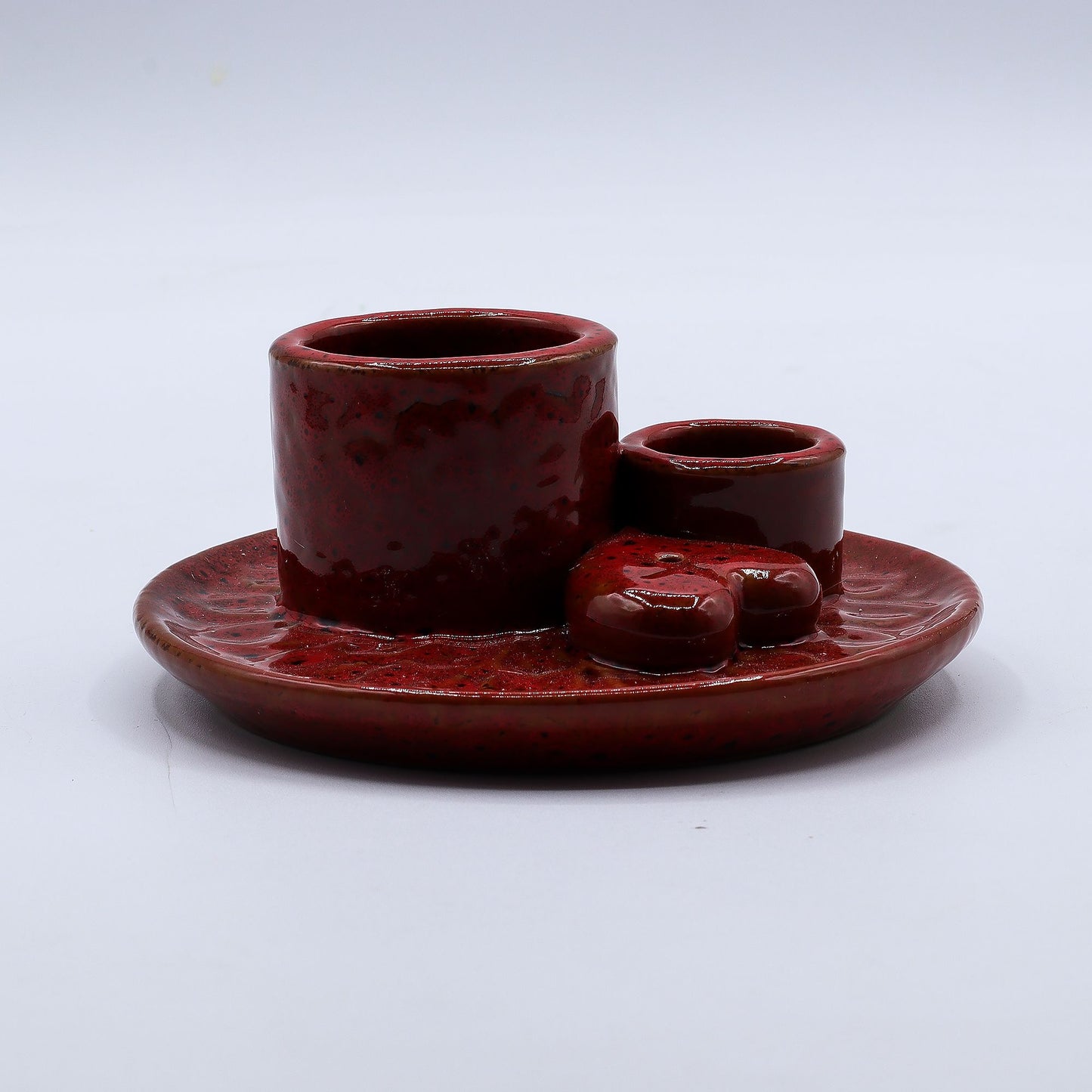 Vara de Palo Santo y Porta Sahumerios - Mandala - Rojo con brillo en forma de corazón
