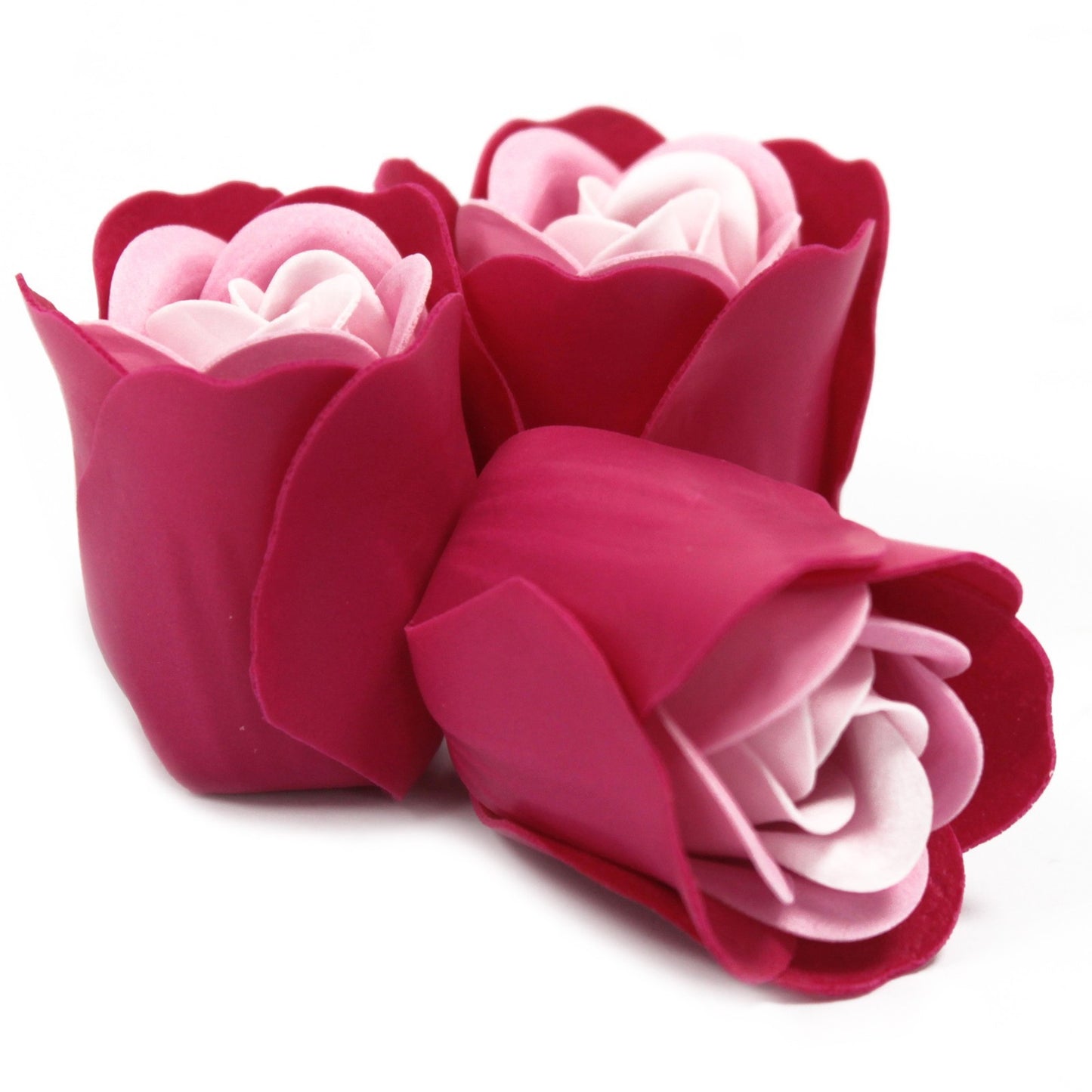 Coffret 3 fleurs de savon en forme de cœur - Roses roses