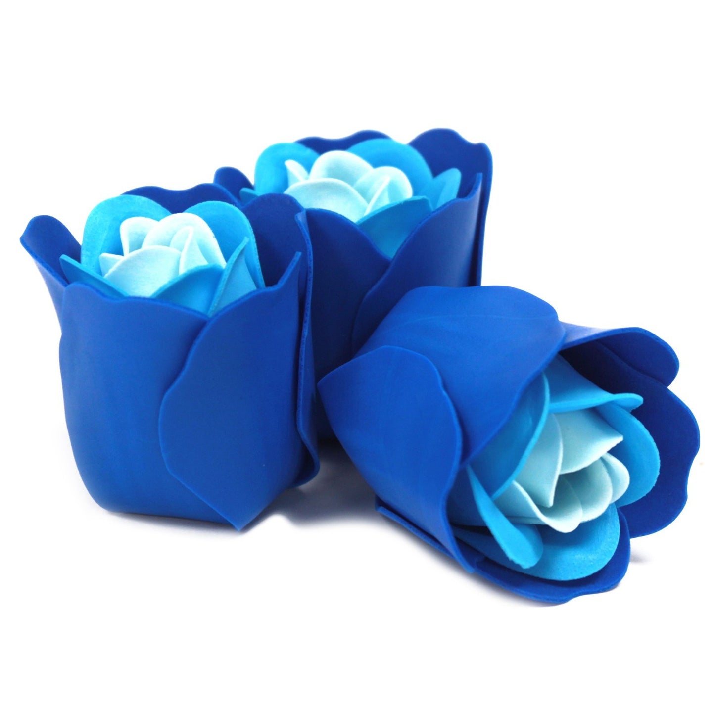 Coffret 3 fleurs de savon en forme de cœur - Roses bleues