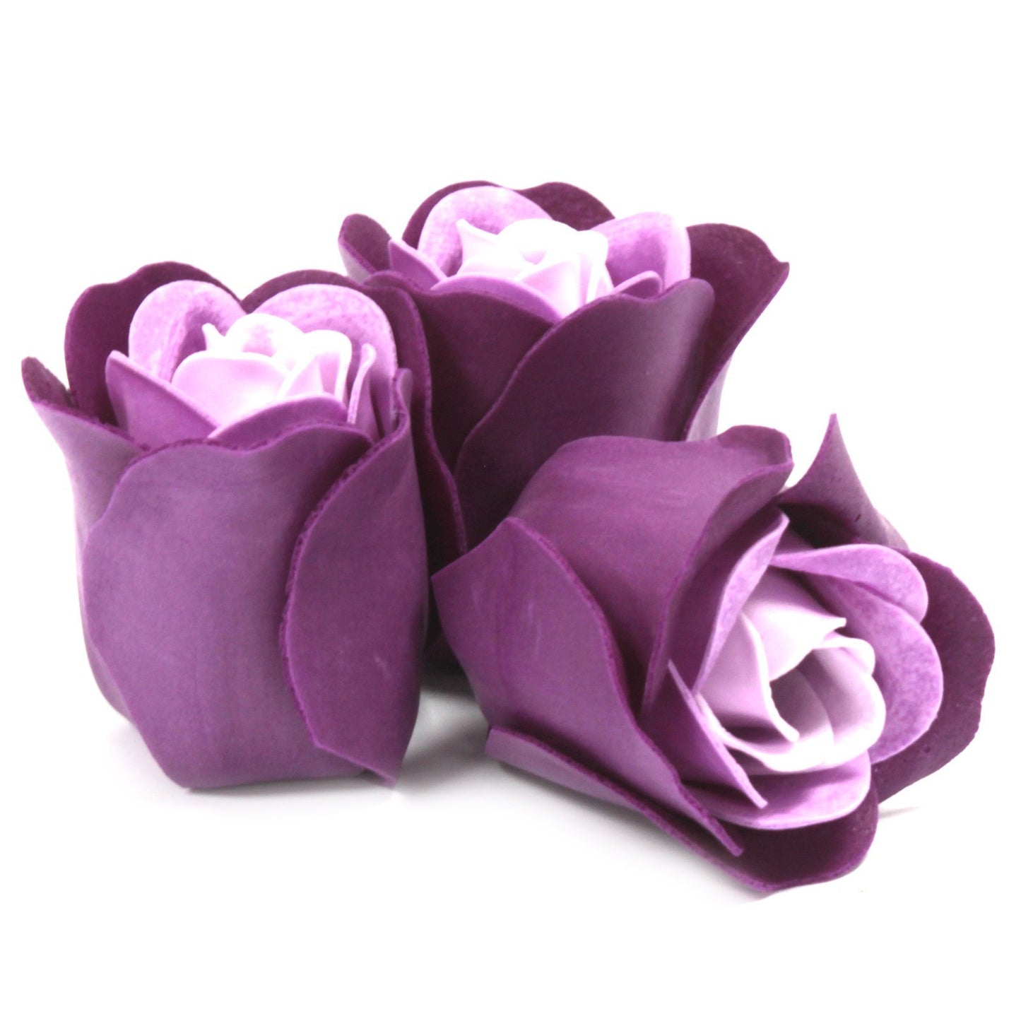 Coffret 3 fleurs de savon en forme de cœur - Roses lavande