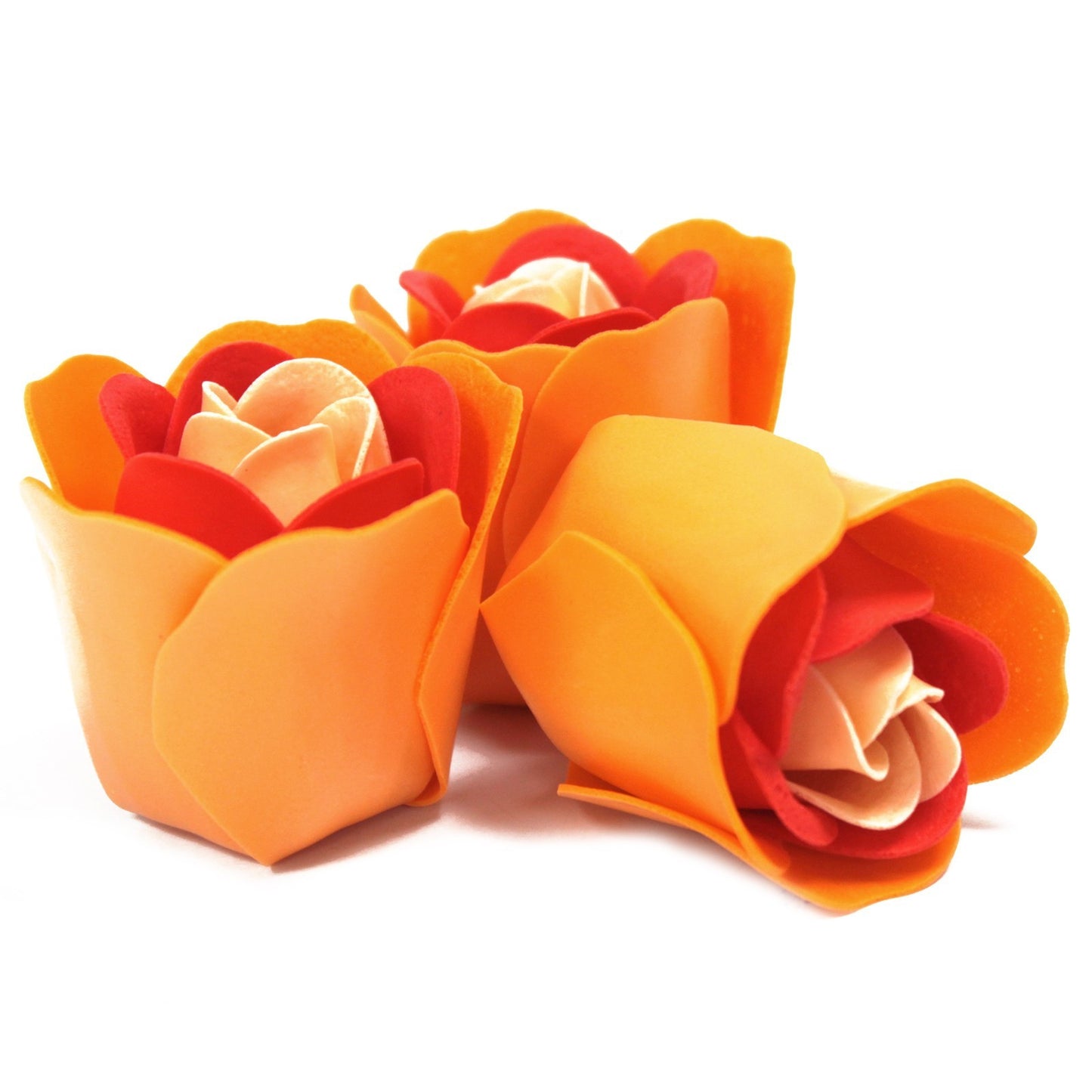 Coffret 3 fleurs de savon en forme de cœur - Roses pêche