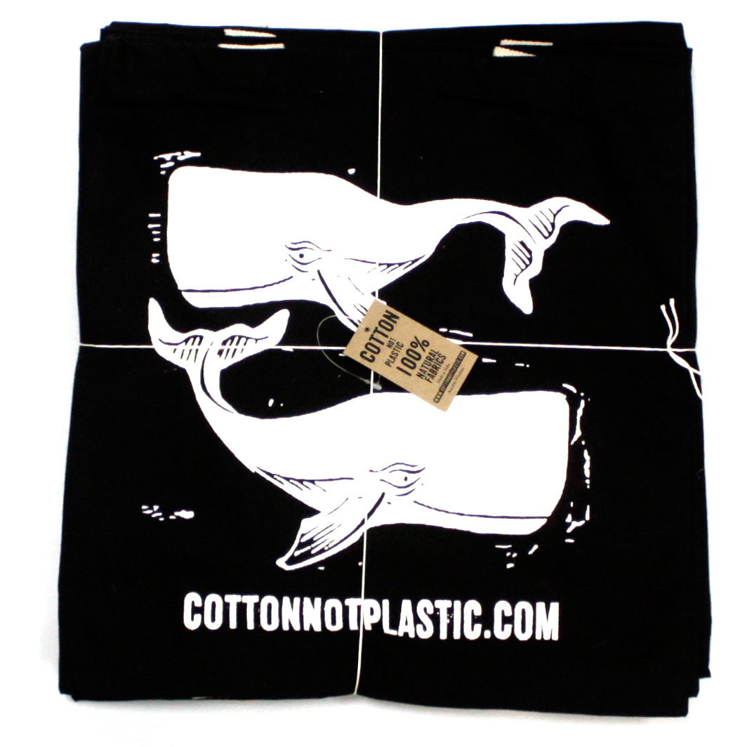 Grand sac en coton noir 8 oz 38 x 42 cm - BALEINES - BLANC
