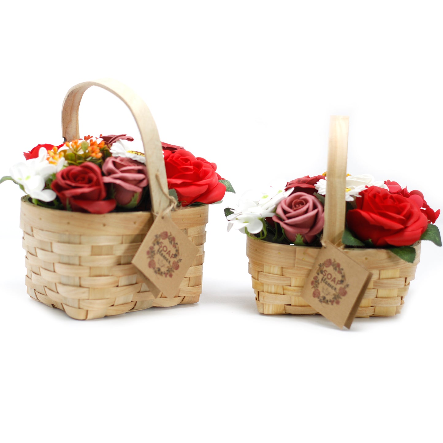 Bouquet dans un panier en osier - grand rouge