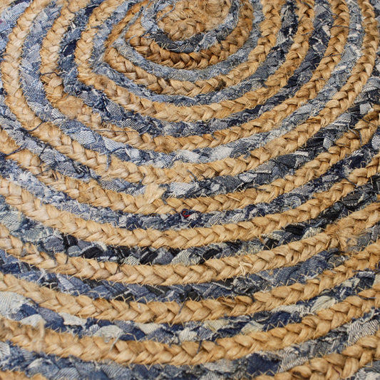 Tapis rond en jute et denim recyclé - 90 cm