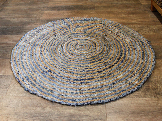 Tapis rond en jute et denim recyclé - 120 cm