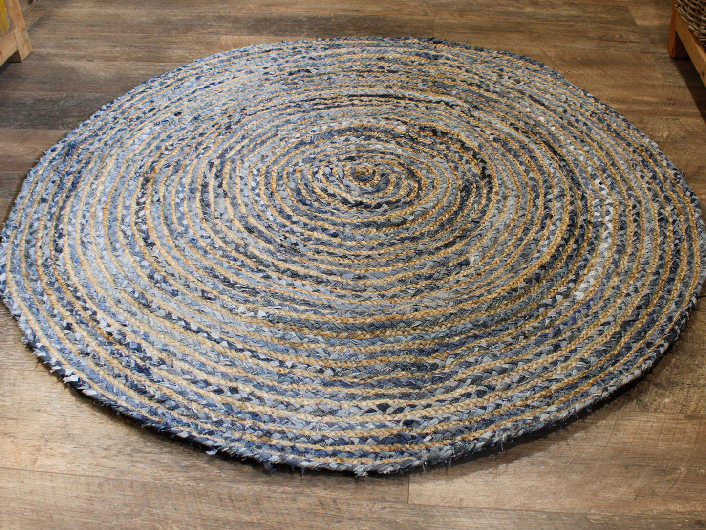 Tapis rond en jute et denim recyclé - 150 cm