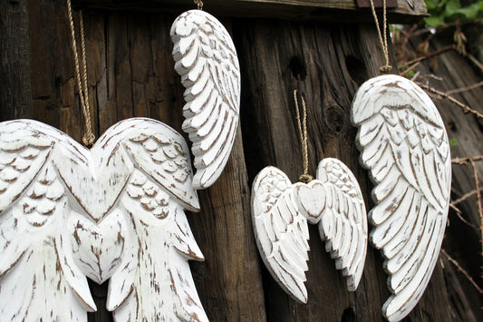 Aile d'ange double et cœur faits à la main - 24 cm