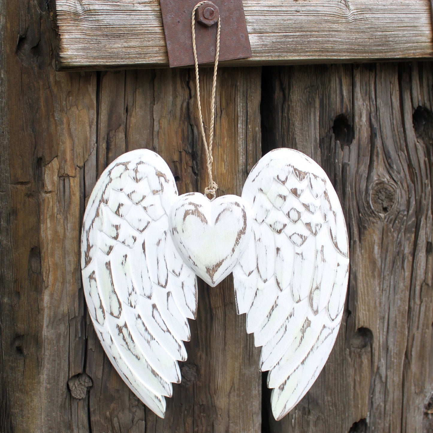 Aile d'ange double et cœur faits à la main - 24 cm