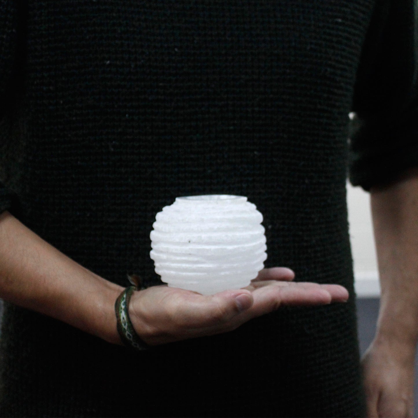 Bougeoir boule de neige en sélénite - 8 cm