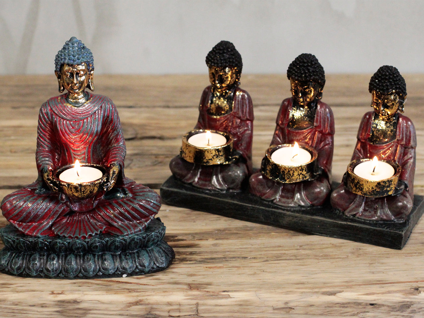 Bouddha antique - Bougeoir de trois dévots