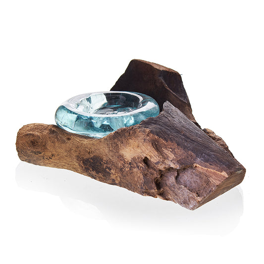 Bougeoir en verre fusionné sur bois