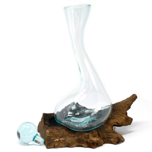 Verre fusionné sur bois - Carafe à vin