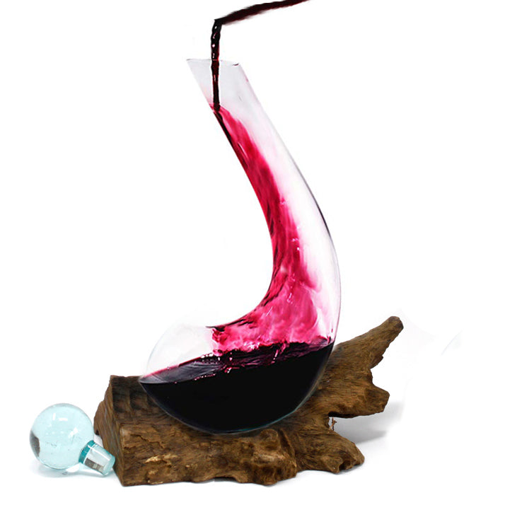 Verre fusionné sur bois - Carafe à vin