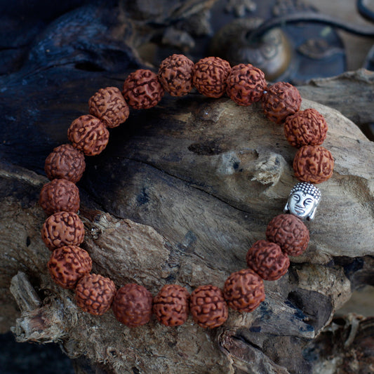 Bracelet Mala Japa Bouddha Rudraksha - Marron