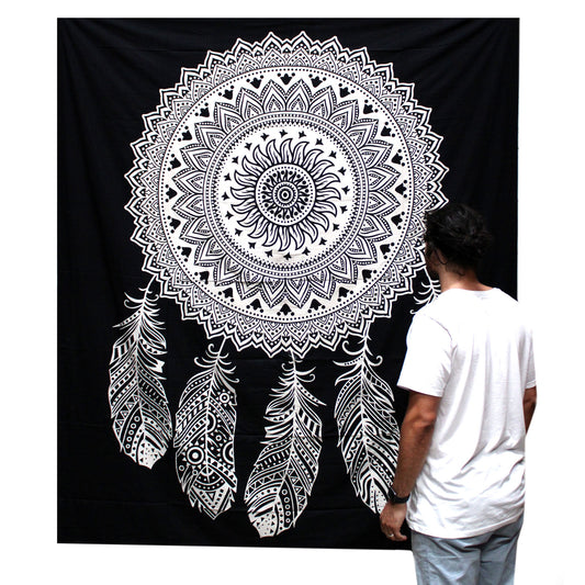 Couette double en coton noir et blanc + tapisserie - Attrape-rêves