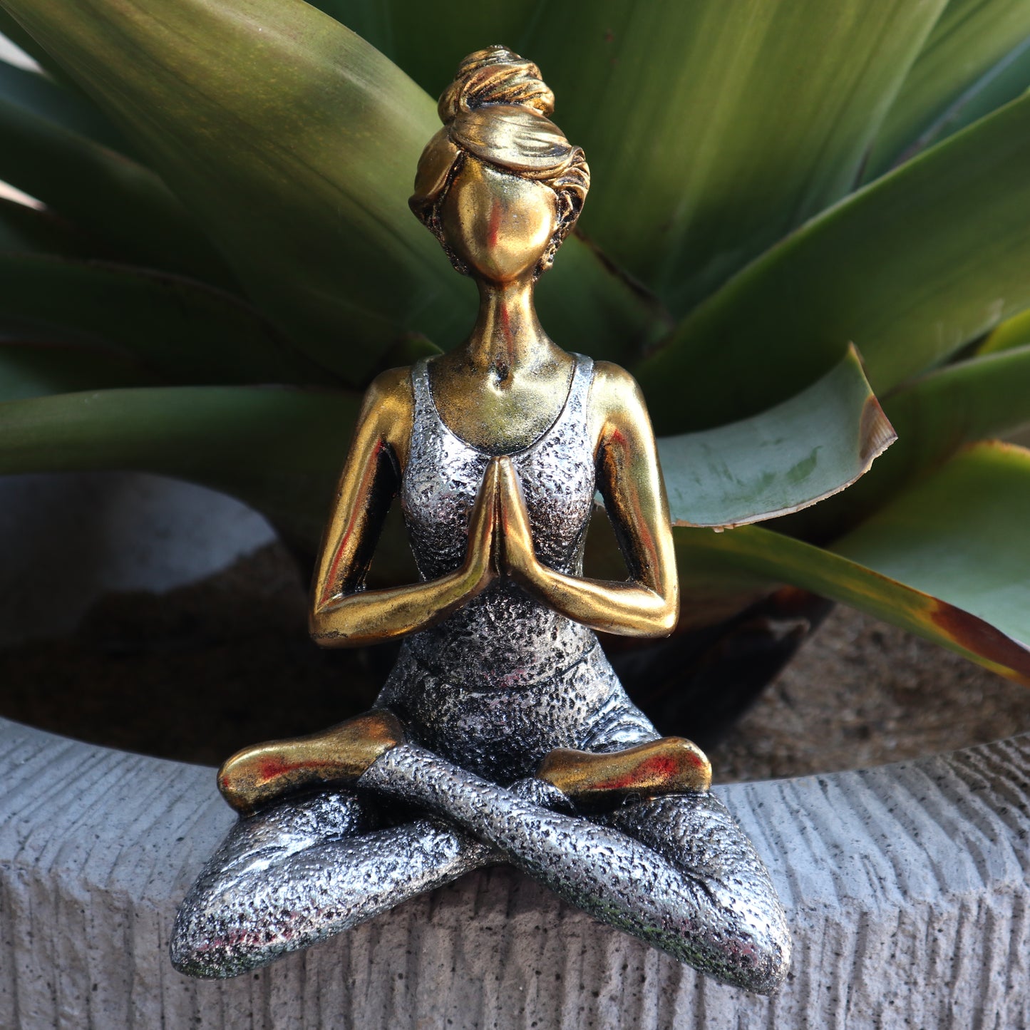 Figurine Yoga Lady - Bronze et Argent 24 cm