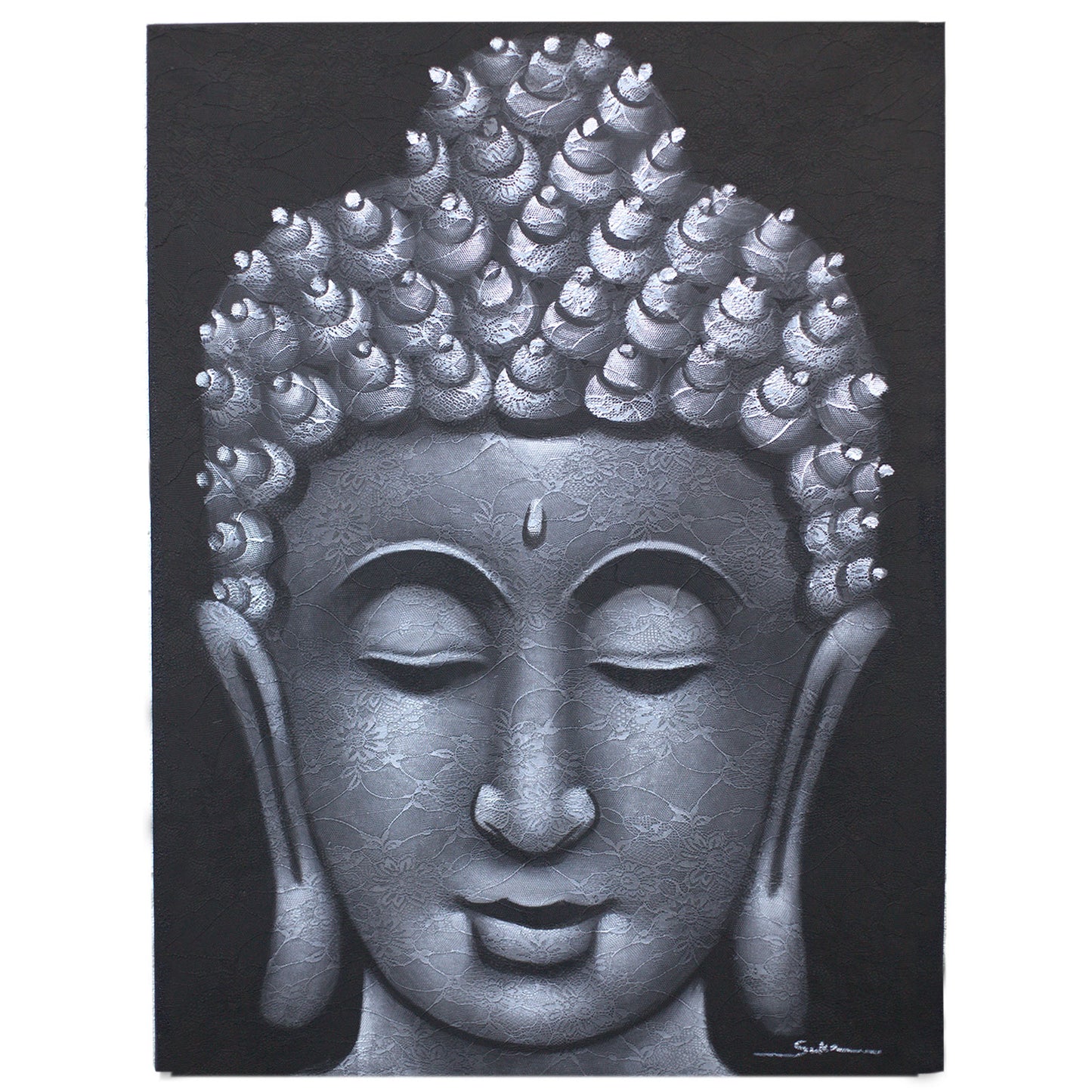 Peinture de Bouddha - Détail du brocart de cuivre