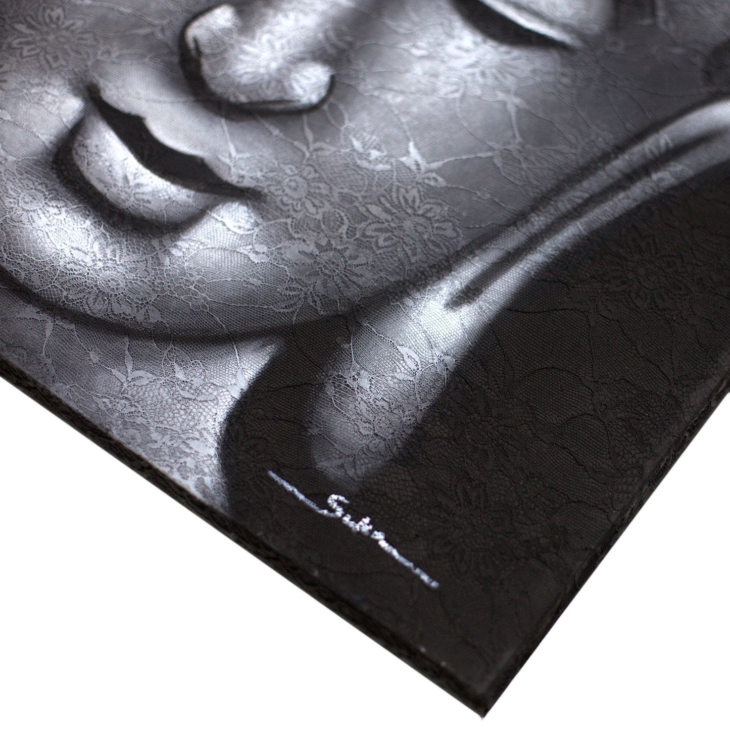 Peinture de Bouddha - Détail du brocart gris