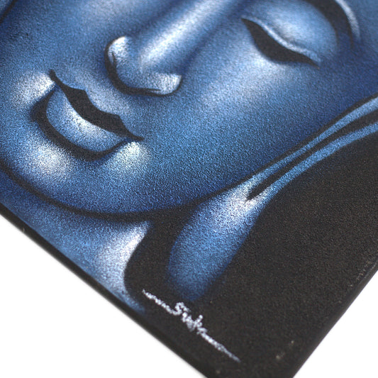 Peinture de Bouddha - Finition sable et bleu