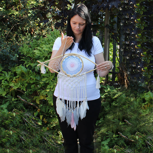 Attrape-rêves - Œil macramé moyen Blanc / Gris / Marron
