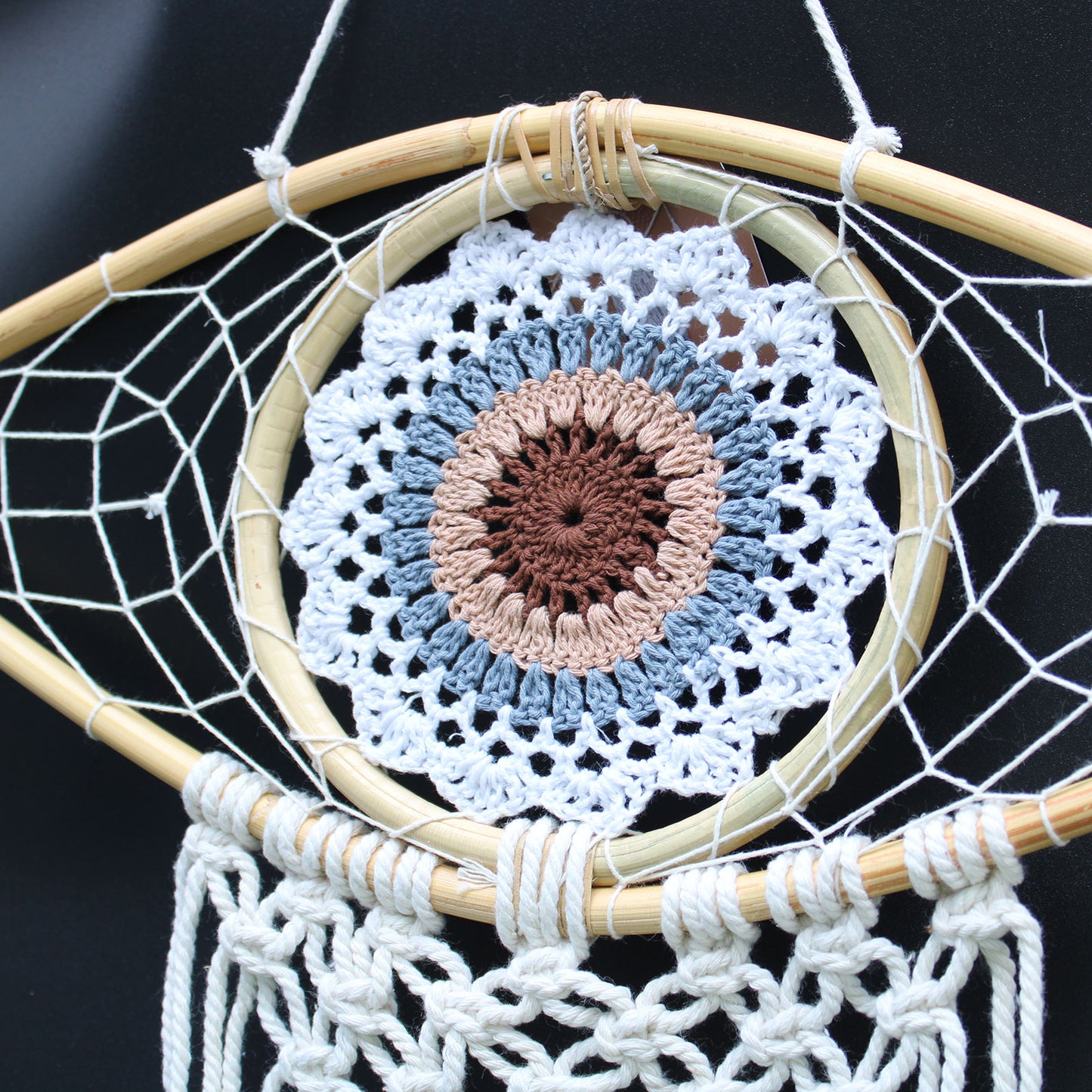 Attrape-rêves - Œil macramé moyen Blanc / Gris / Marron