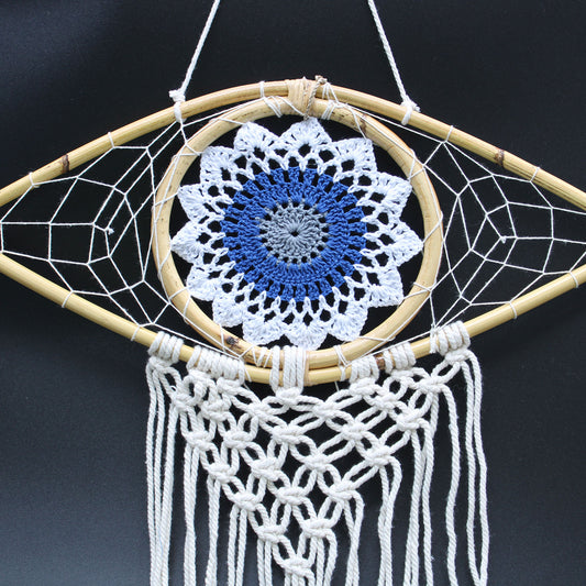 Attrape-rêves - Œil macramé moyen Blanc / Bleu / Gris