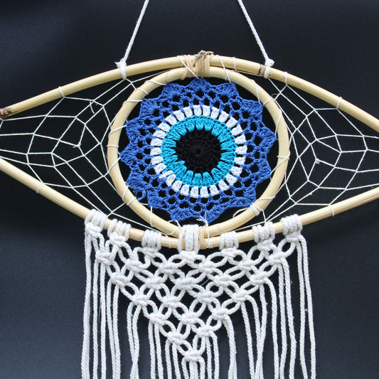 Attrape-rêves - Macramé moyen Mauvais œil Bleu / Blanc / Noir