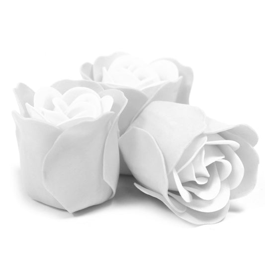 Lot de 3 fleurs de savon dans une boîte en forme de cœur - roses blanches