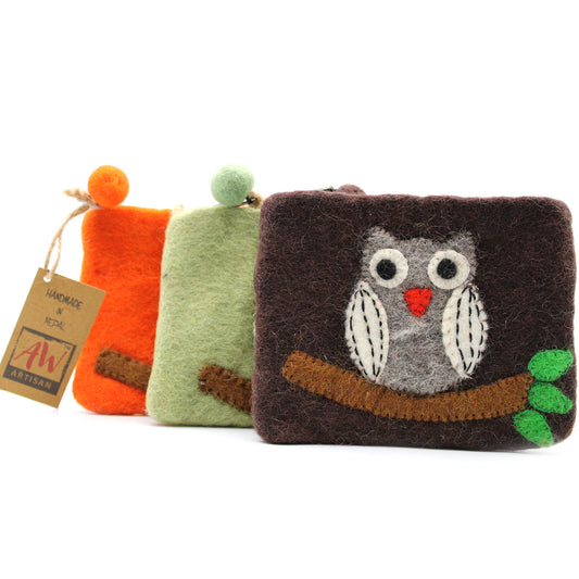 Étui en feutre naturel (assortiment) - Hibou sur branche