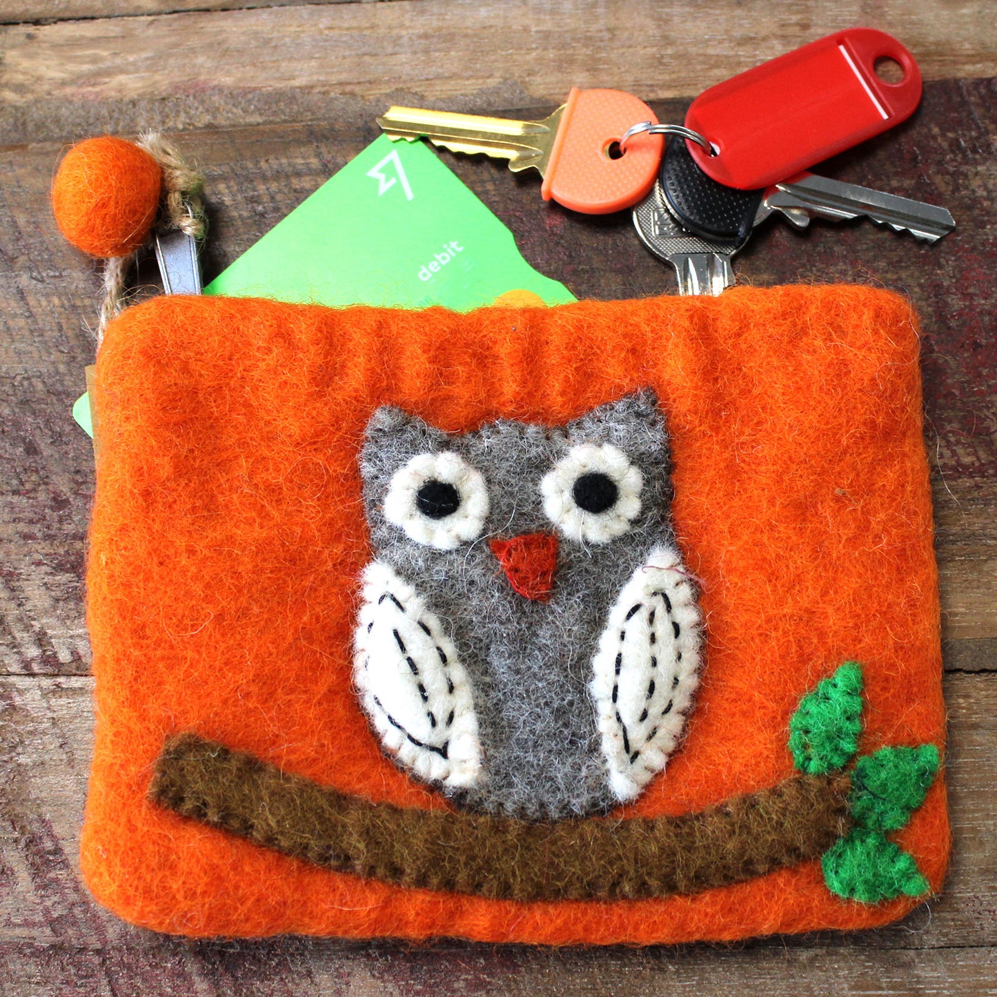 Étui en feutre naturel (assortiment) - Hibou sur branche