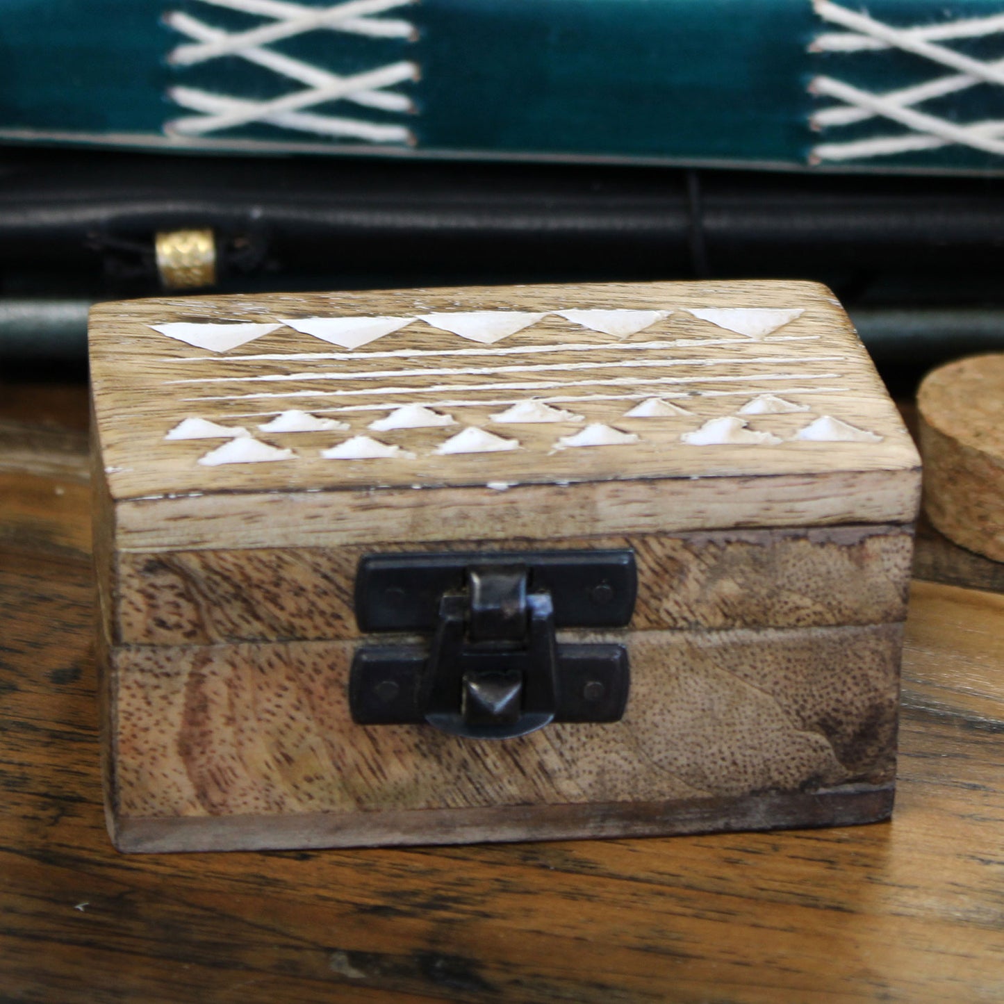 Boîte en bois blanche - Pilulier à motif aztèque 3x1,5