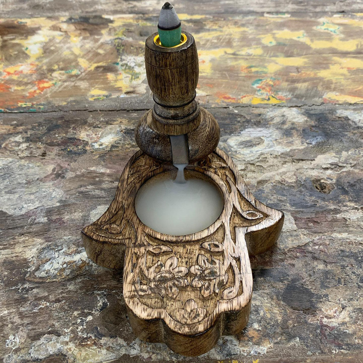 Brûleur inversé SM en bois de manguier - Hamsa