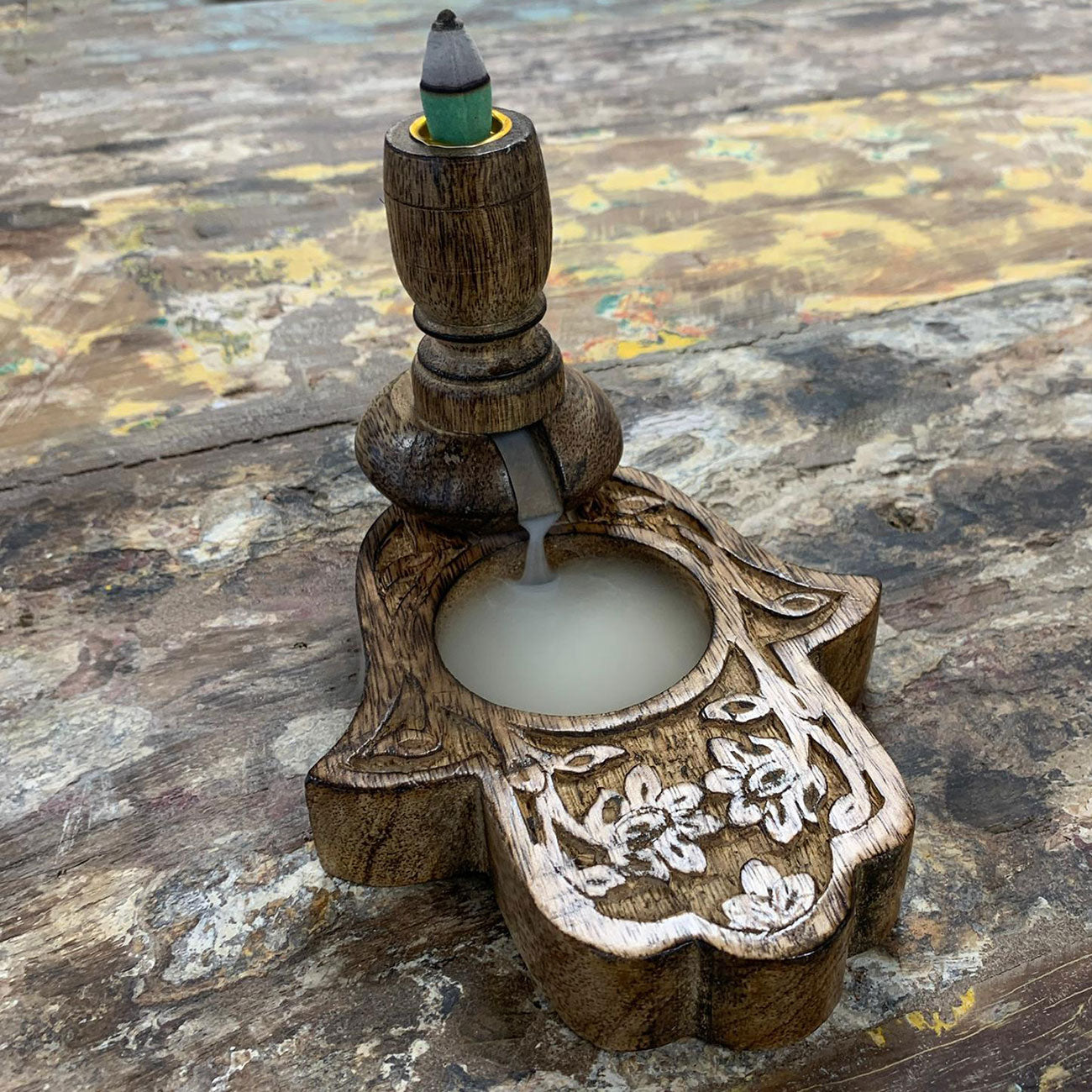 Brûleur inversé SM en bois de manguier - Hamsa