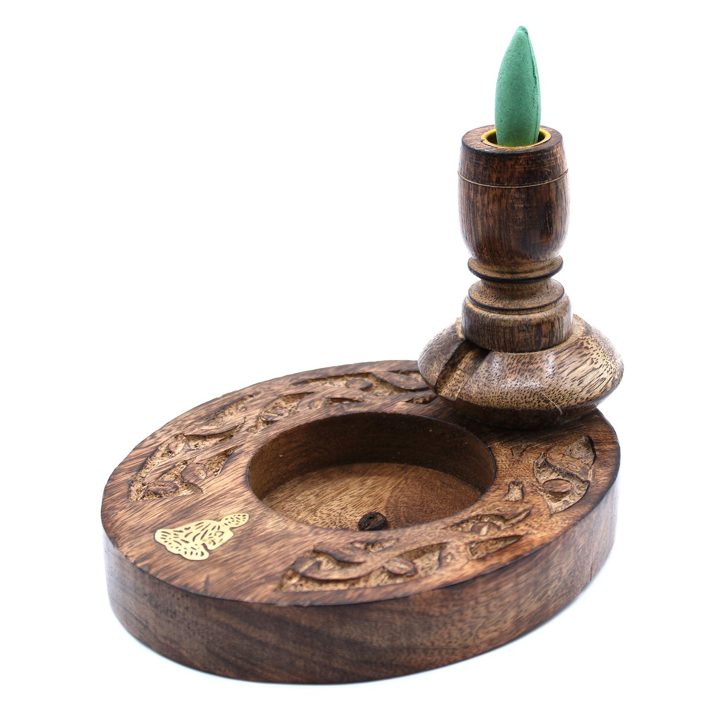 Brûleur inversé SM en bois de manguier - Bouddha en laiton