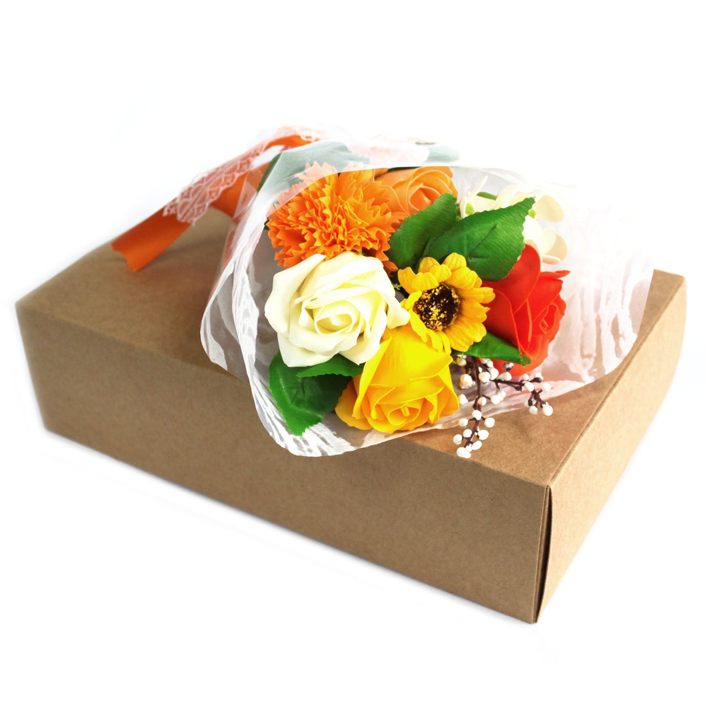 Bouquet de fleurs de savon dans une boîte - orange