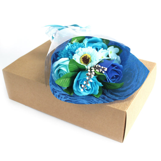 Bouquet de fleurs de savon dans une boîte - bleu