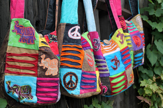Sac ethnique style hippie - Bleu sarcelle / Om