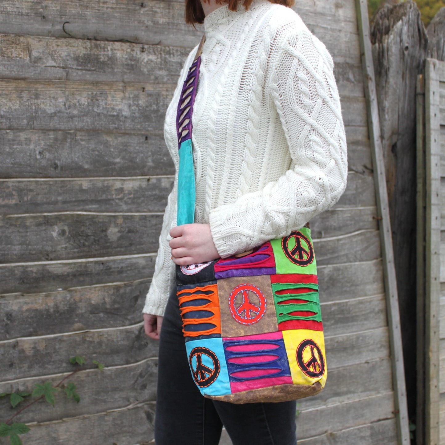 Sac ethnique style hippie - Sable / Paix