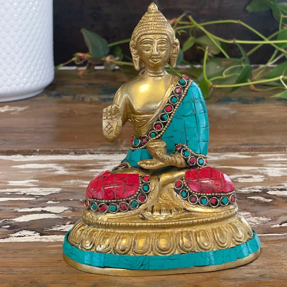 Figurine de Bouddha en laiton - Bénédiction - 15 cm